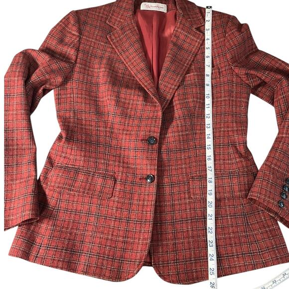 Vintage Evan Picone Red Plaid Tweed Blazer Jacket Shoulder Pad 2 Buttons No Size - Picture 9 of 11